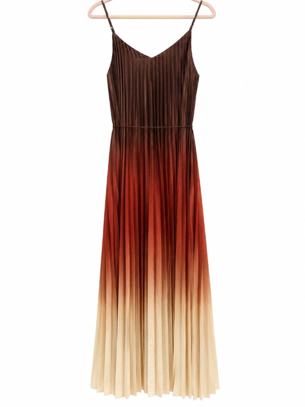 Banana Republic Sunset Ombré Pleated Maxi Dress Brown Cream - Picture 6 of 6